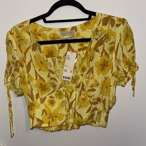 Urban Outfitters Yellow Floral Cropped Blouse